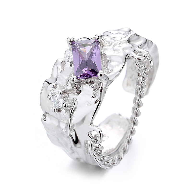 S925 Sterling Silver Korean Style Adjustable Zircon Ring
