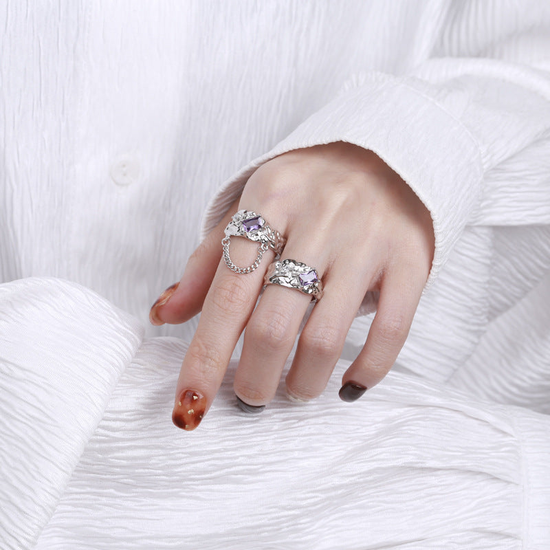 S925 Sterling Silver Korean Style Adjustable Zircon Ring