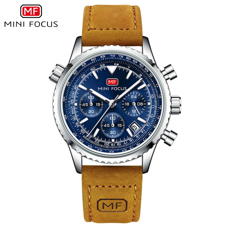 Men's Chronograph Quartz Watch – Leather Strap & Luminous Hands