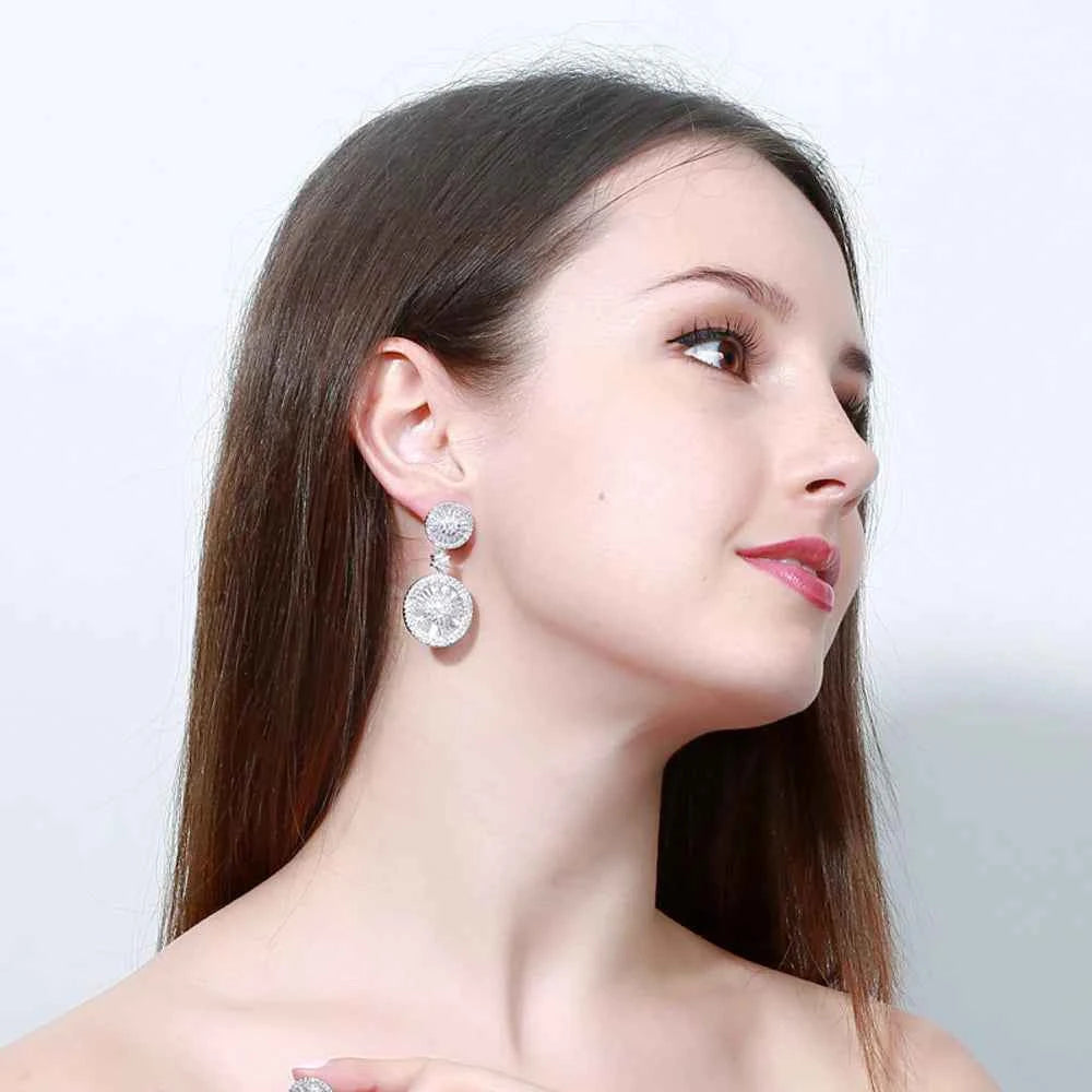 CWWZircons Top Quality Stunning Cubic Zircon Micro Pave Bridal Big Round Drop Earring for Wedding Jewelry Gift Accessories E0017