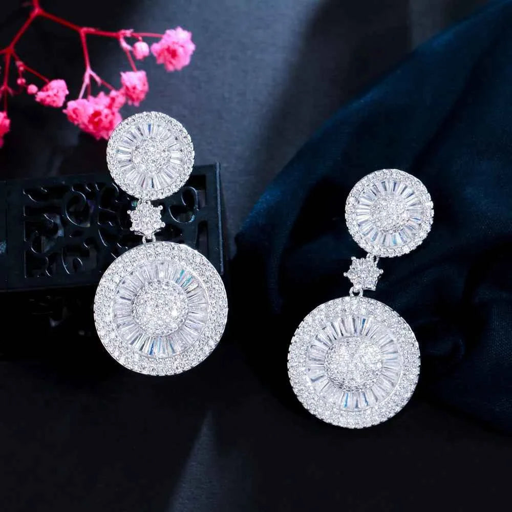 CWWZircons Top Quality Stunning Cubic Zircon Micro Pave Bridal Big Round Drop Earring for Wedding Jewelry Gift Accessories E0017