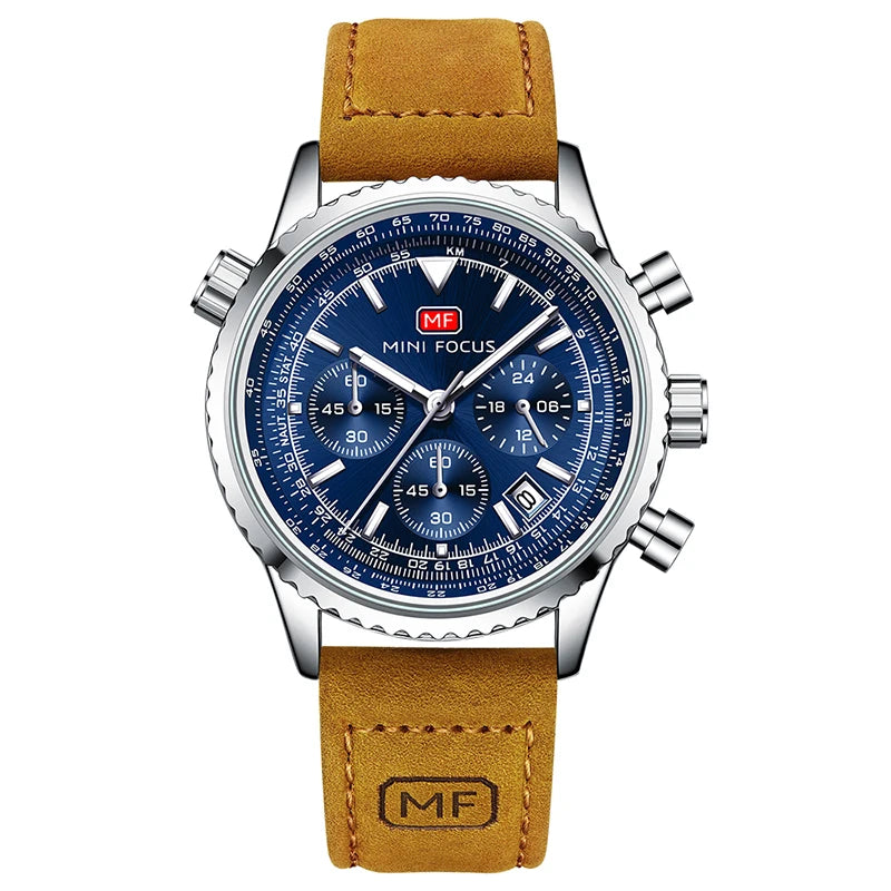 Men's Chronograph Quartz Watch – Leather Strap & Luminous Hands