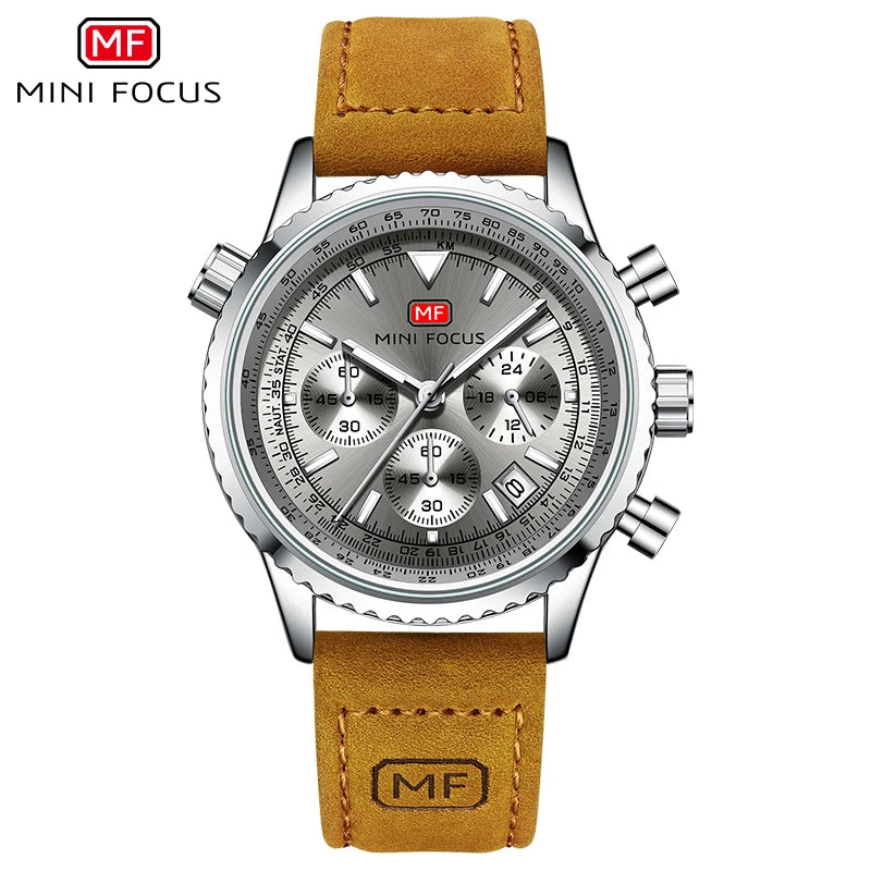 Men's Chronograph Quartz Watch – Leather Strap & Luminous Hands