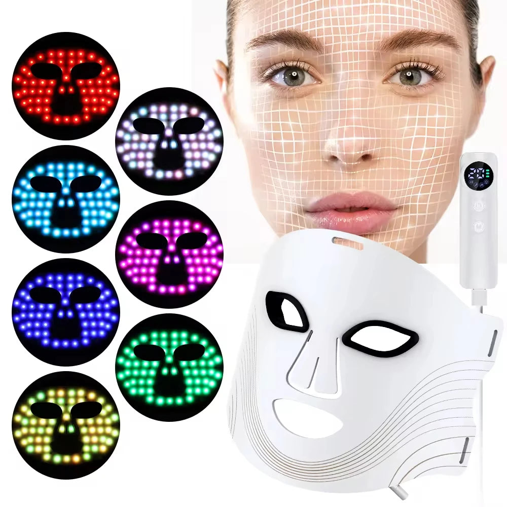 7 Color Near Infrared Red Light Therapy LED Facial Mask Light Therapy Facial Beauty 630nm 850nm Silicone Laser Led Face Mask ✅FREE UK Delivery