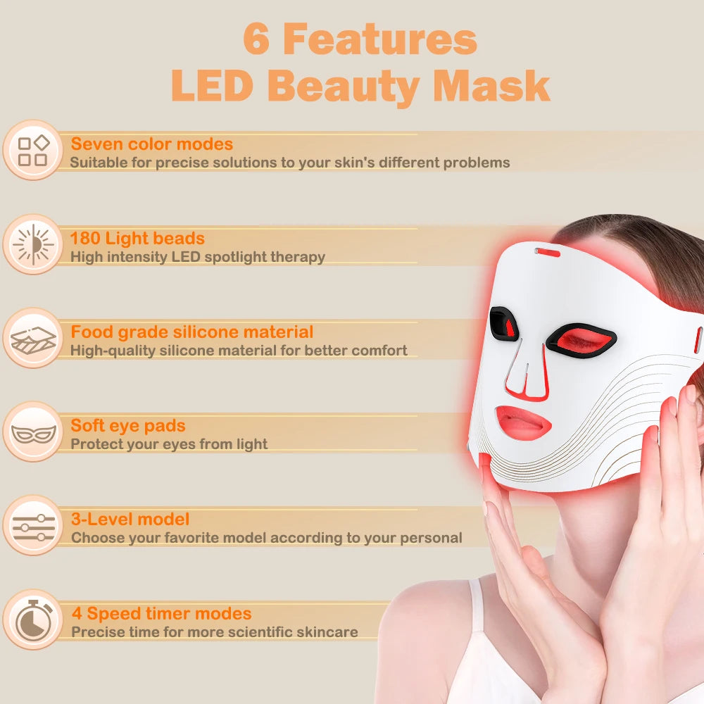 7 Color Near Infrared Red Light Therapy LED Facial Mask Light Therapy Facial Beauty 630nm 850nm Silicone Laser Led Face Mask ✅FREE UK Delivery