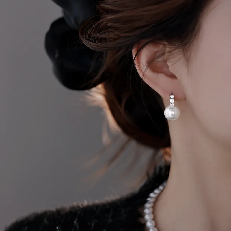 925 Sterling Silver Three-Ring Pearl Earrings – Elegant Dangle Earrings for Women, Classic Fashion Jewelry, Ideal Gift for All Occasions ✅FREE UK Delivery