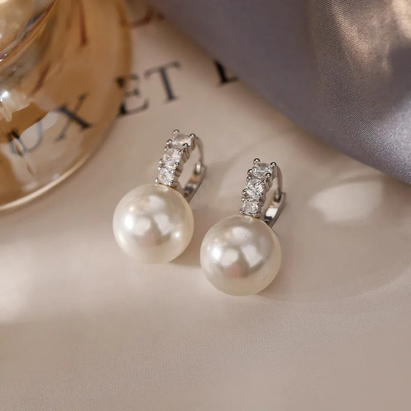 925 Sterling Silver Three-Ring Pearl Earrings – Elegant Dangle Earrings for Women, Classic Fashion Jewelry, Ideal Gift for All Occasions ✅FREE UK Delivery