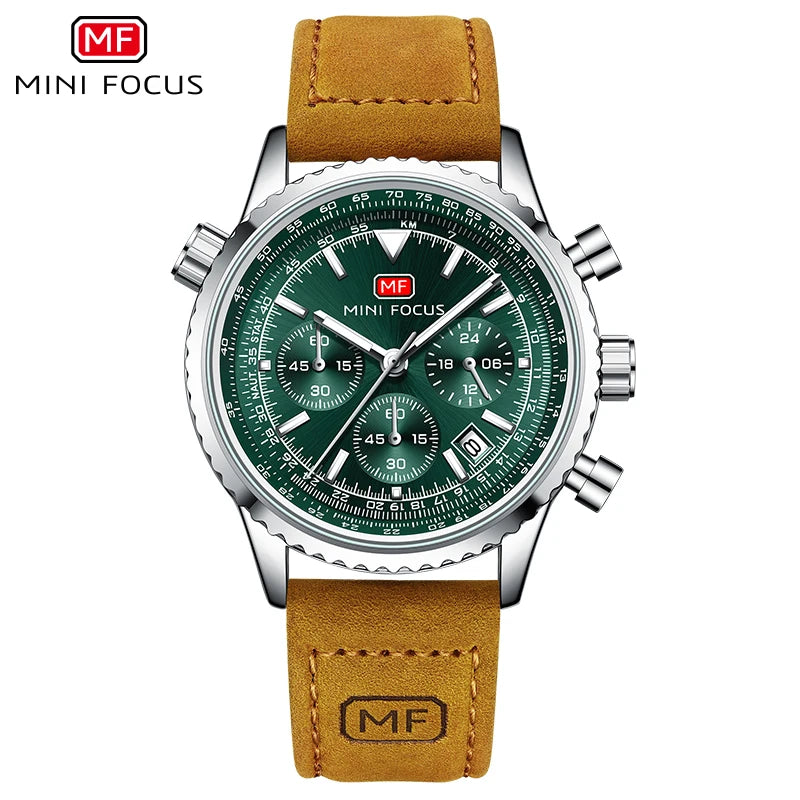 Men's Chronograph Quartz Watch – Leather Strap & Luminous Hands