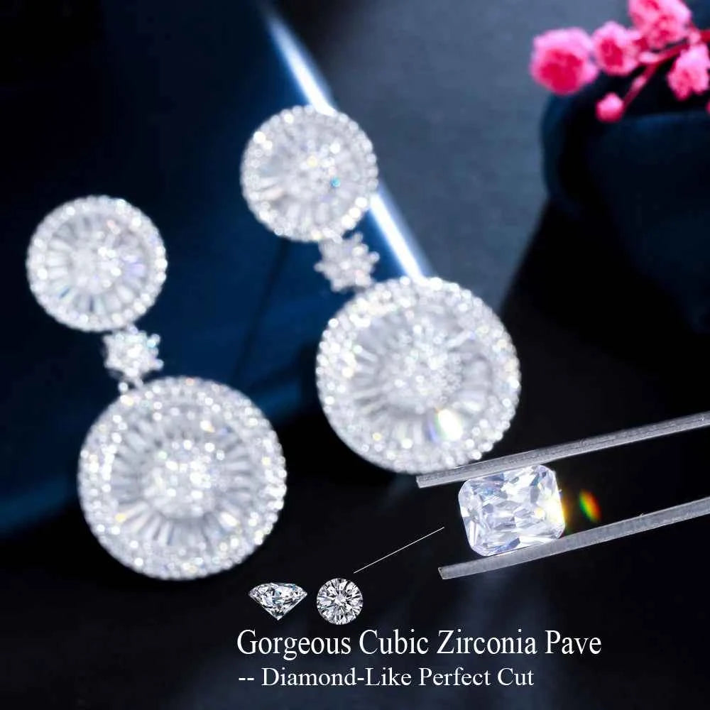 CWWZircons Top Quality Stunning Cubic Zircon Micro Pave Bridal Big Round Drop Earring for Wedding Jewelry Gift Accessories E0017