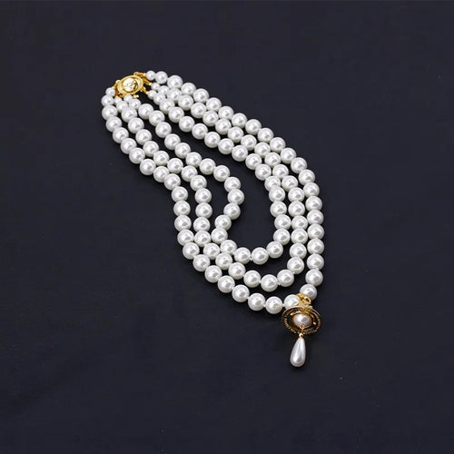 3-Layer Pearl Necklace – Water Drop Saturn Pendant, Niche Punk Luxury Design, Elegant Statement Jewelry for Women ✅FREE UK Delivery