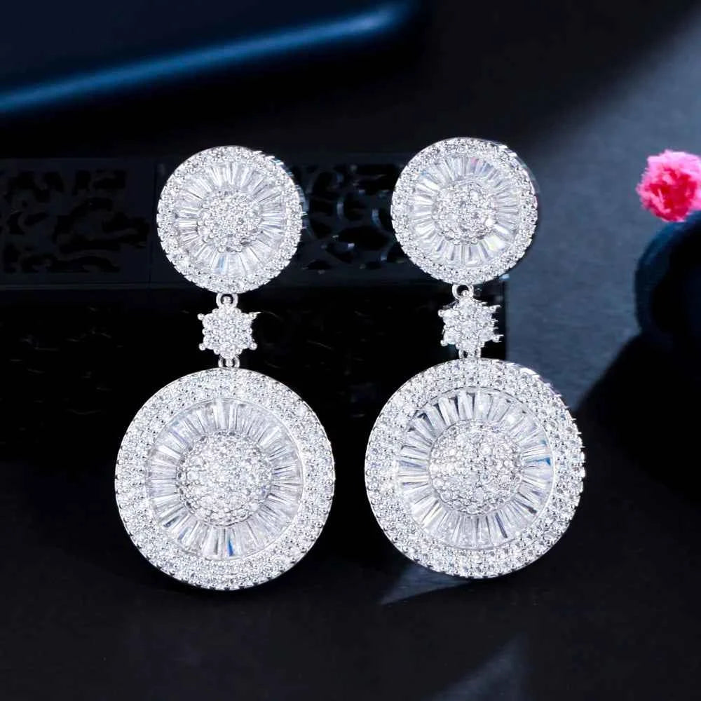 CWWZircons Top Quality Stunning Cubic Zircon Micro Pave Bridal Big Round Drop Earring for Wedding Jewelry Gift Accessories E0017