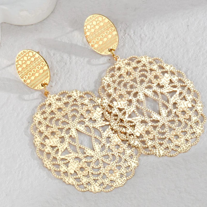Gold Bohemian Hollow Round Earrings – Vintage Style Jewelry ✅FREE UK Delivery