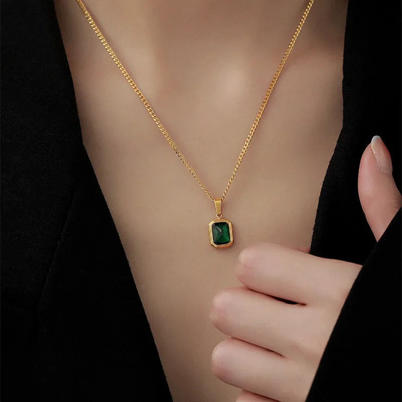 Gold Plated Green Zircon Pendant Necklace – Elegant Statement Jewellery for Women