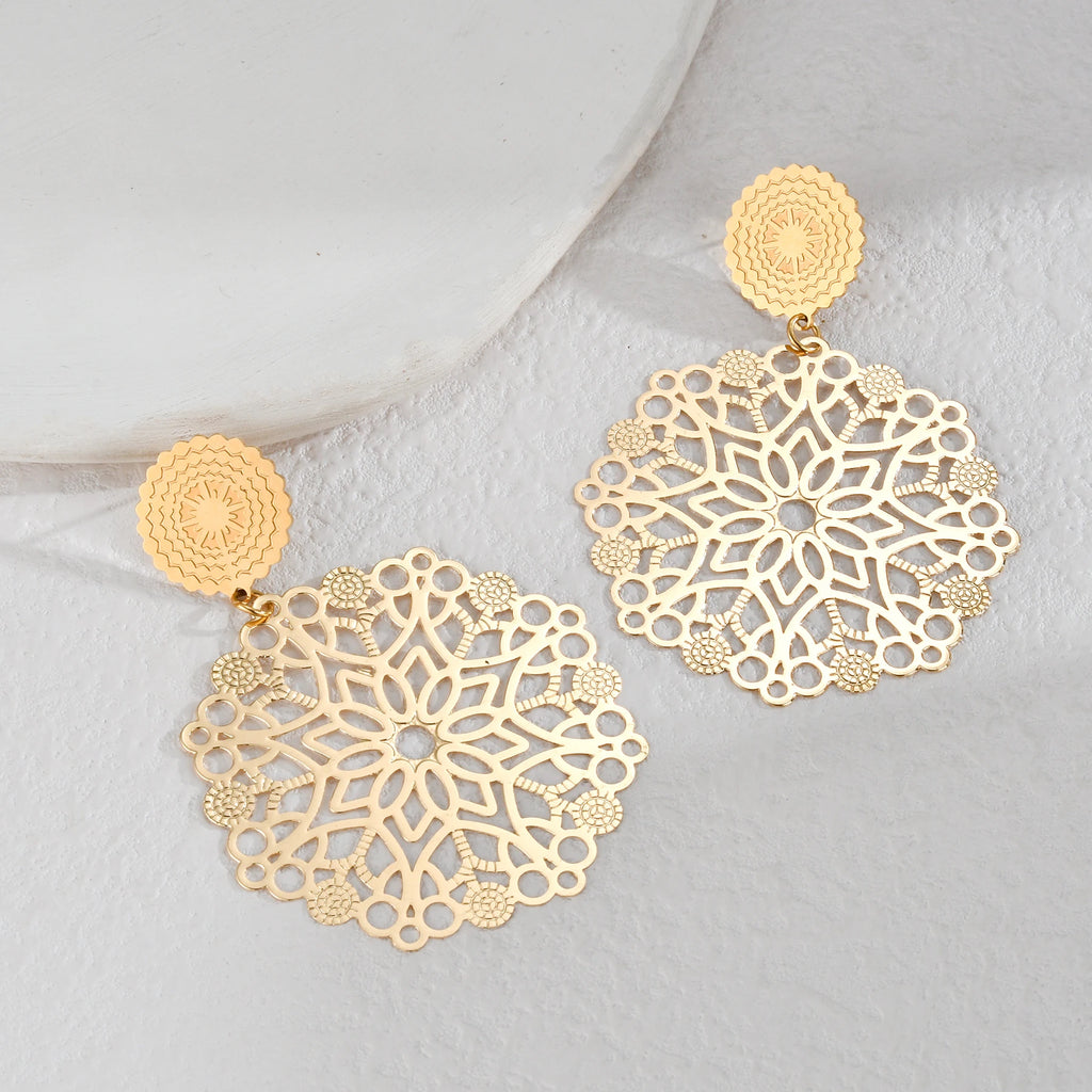 Gold Bohemian Hollow Round Earrings – Vintage Style Jewelry ✅FREE UK Delivery