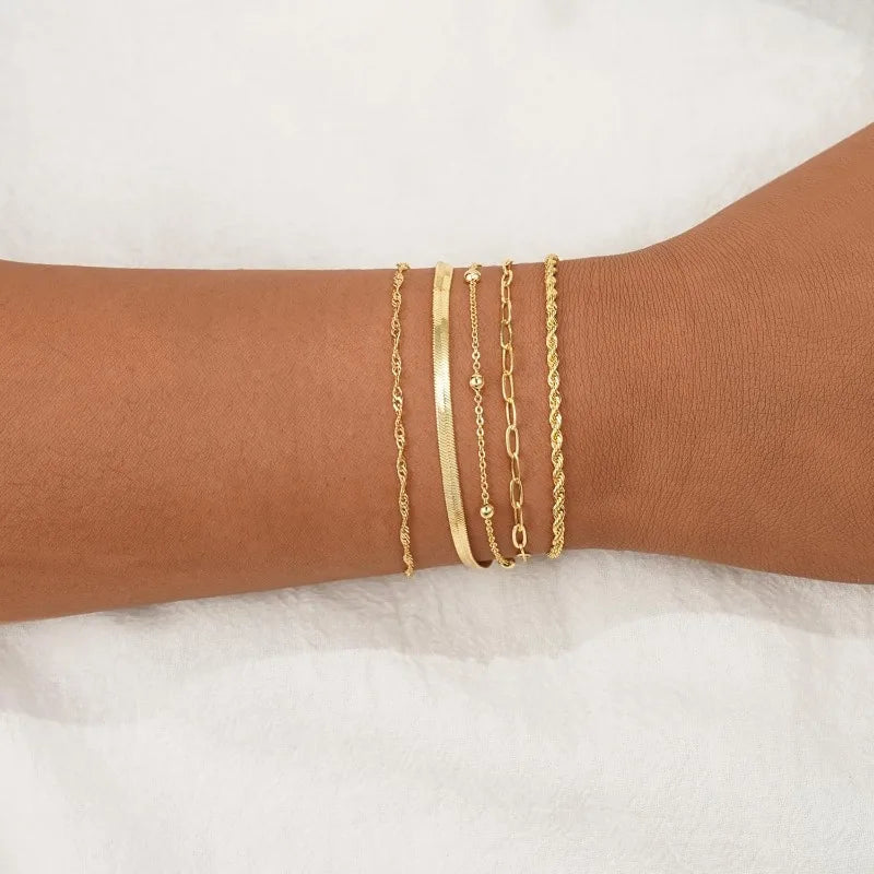 14K Gold Plated Dainty Bracelets Set – Adjustable Minimalist Layered Chains, Elegant Thin Jewelry for Women, Everyday & Party Wear✅ FREE UK Delivery