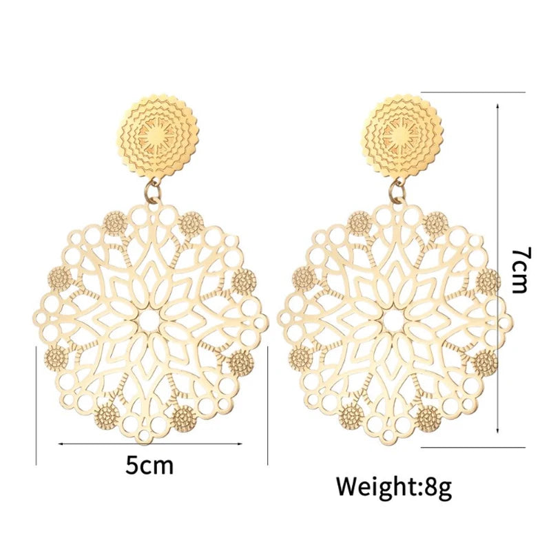 Gold Bohemian Hollow Round Earrings – Vintage Style Jewelry ✅FREE UK Delivery