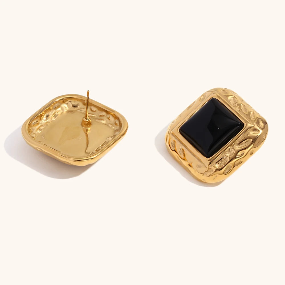 La.Muses Gold Plated Square Stud Earrings – Black Acrylic Inlay, Vintage Elegant Design, Chic Fashion Jewelry for Women, Daily & Party Wear ✅FREE UK Delivery