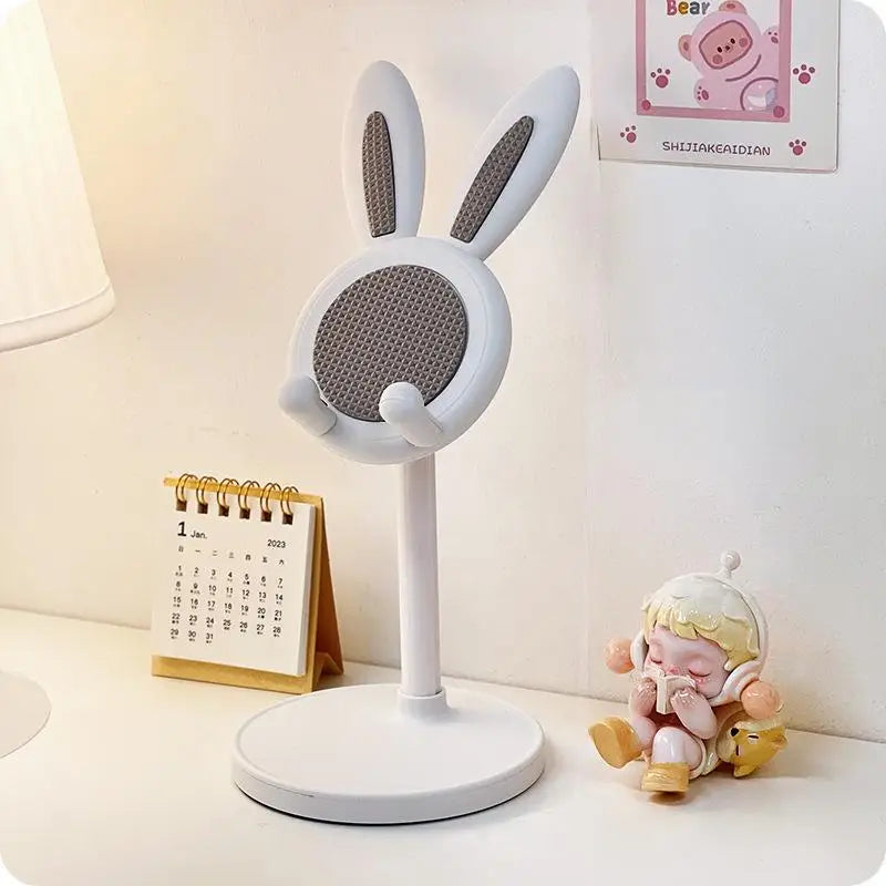 Adjustable Cartoon Bunny Ear Phone Stand Cute Rabbit Universal Tablet Holder Desktop Retractable Organizer For Home Office Decor