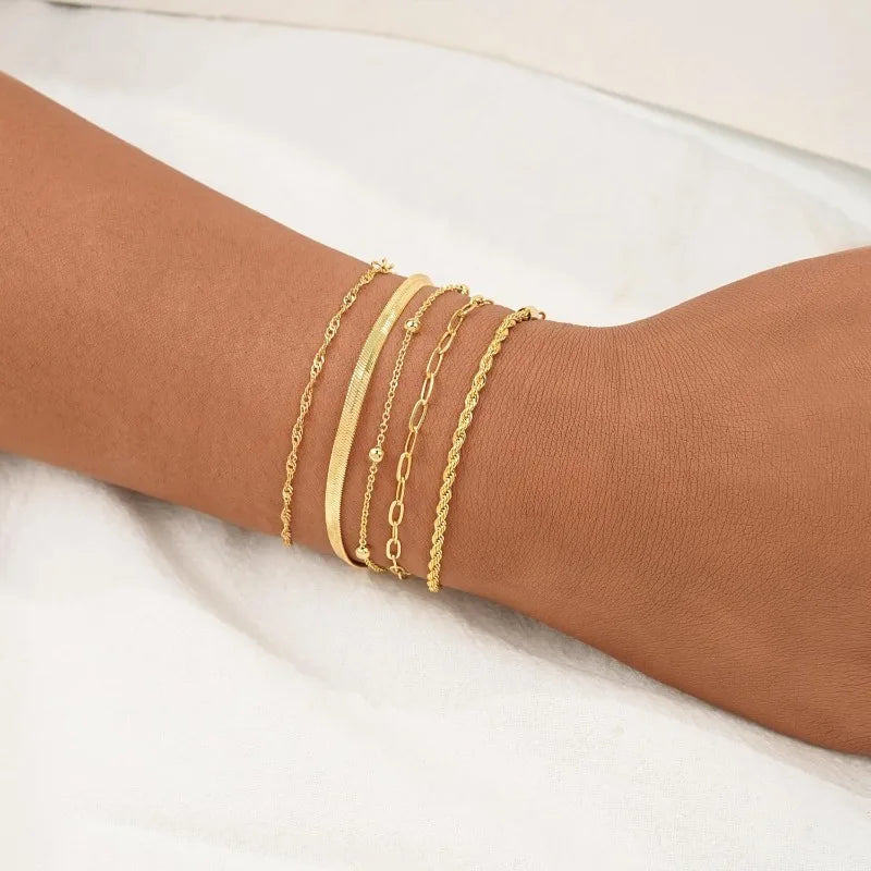 14K Gold Plated Dainty Bracelets Set – Adjustable Minimalist Layered Chains, Elegant Thin Jewelry for Women, Everyday & Party Wear✅ FREE UK Delivery