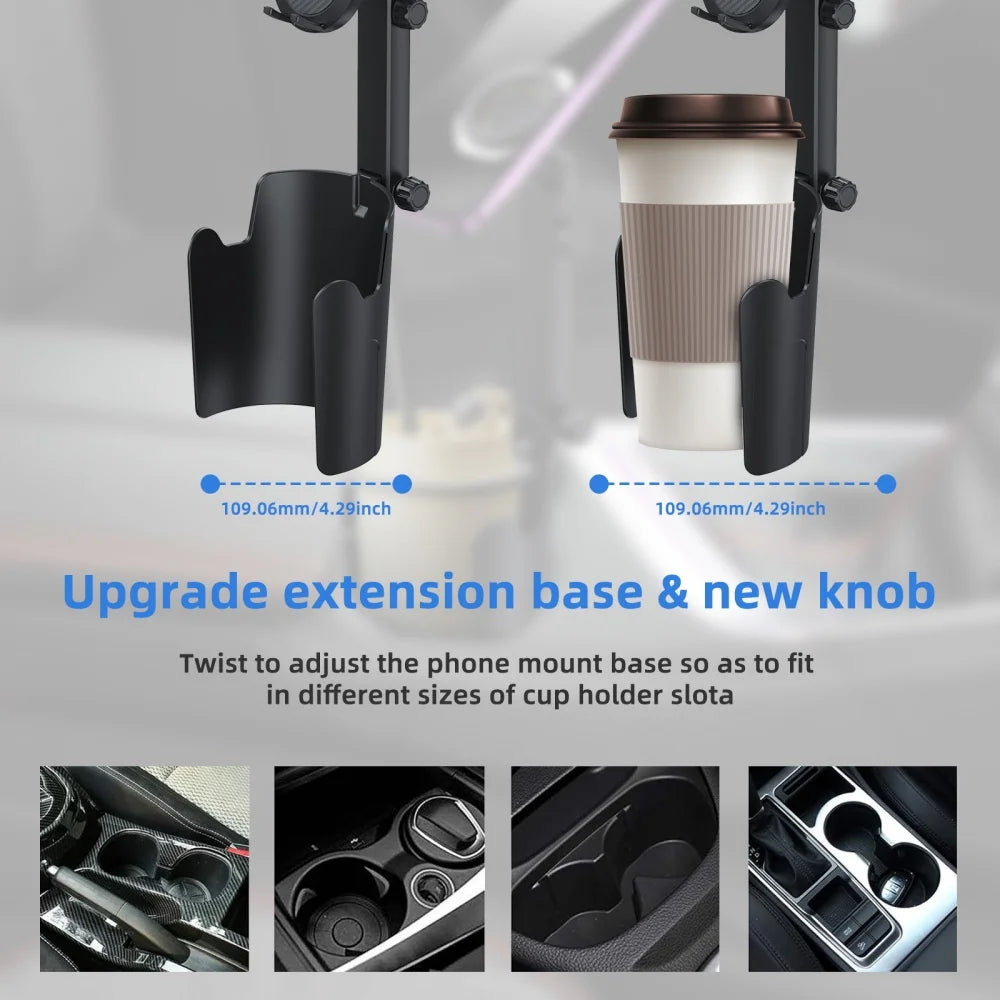 Car Cup Phone Stand 360 Rotation 2 in 1 Expander Multifunction Car Support for Auto Interior Drink Organizer Storage Accessories