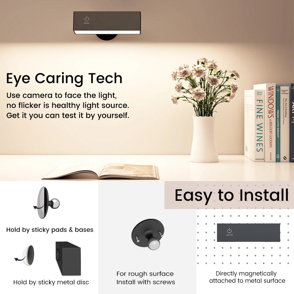 Modern Rechargeable Wall Sconces Battery Operated Wall Mount Bedside Lamp USB Charge Removable 360° Rotate Magnetic Wall Lights