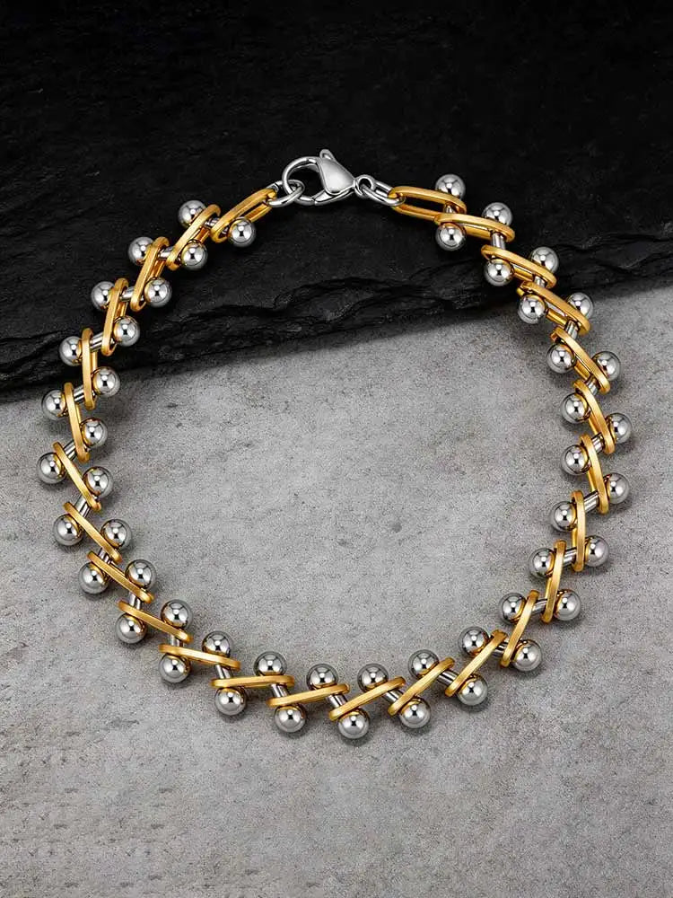 Gold & Silver Two-Tone Beaded Bracelet – Minimalist Stackable Layered Jewelry, Trendy Elegant Accessory for Women, Party & Daily Wear ✅FREE UK Delivery