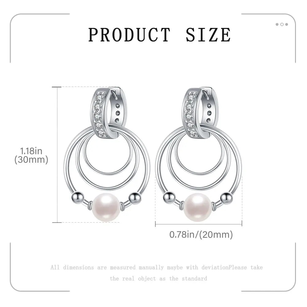 925 Sterling Silver Three-Ring Pearl Earrings – Elegant Dangle Earrings for Women, Classic Fashion Jewelry, Ideal Gift for All Occasions ✅FREE UK Delivery