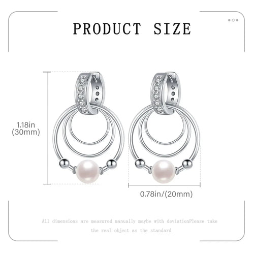 925 Sterling Silver Three-Ring Pearl Earrings – Elegant Dangle Earrings for Women, Classic Fashion Jewelry, Ideal Gift for All Occasions ✅FREE UK Delivery