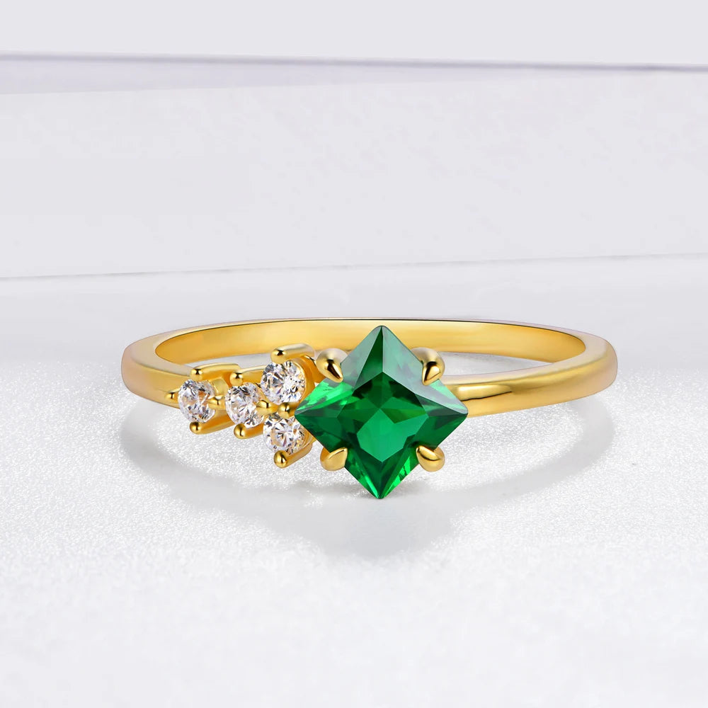 925 Sterling Silver Emerald Ring | 18K Gold Plated | Engagement Wedding Band | Free UK Delivery