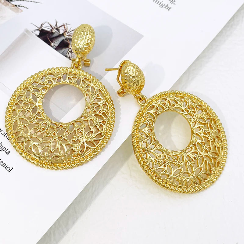 Two Tone Gold & Silver Hollow Round Drop Earrings – Unique Filigree Design, Elegant Dangle Earrings for Women, Wedding Party & Daily Wear Jewelry✅FREE UK Delivery
