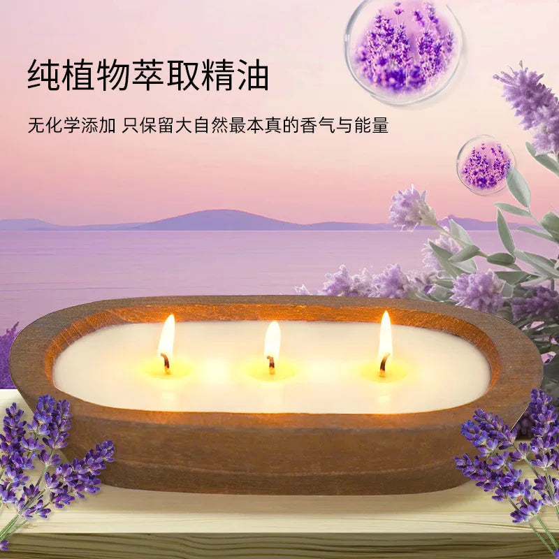 Large Wooden Basin Scented Candle | Triple Wick Soy Wax Luxury Home Fragrance
