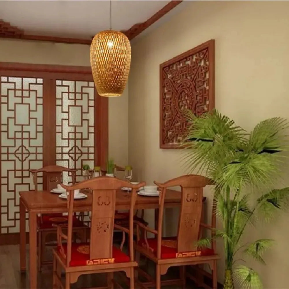 Handmade Rattan Pendant Light – Boho Wicker Hanging Lamp