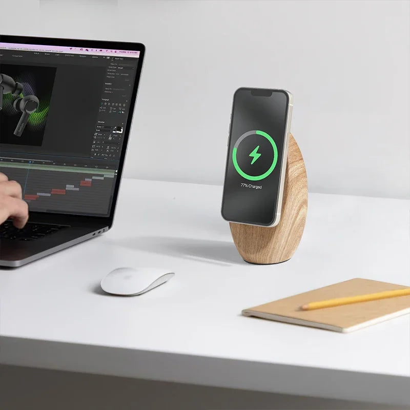 MagSafe Wooden Wireless Charger Stand | Egg-Shaped Desktop Organiser
