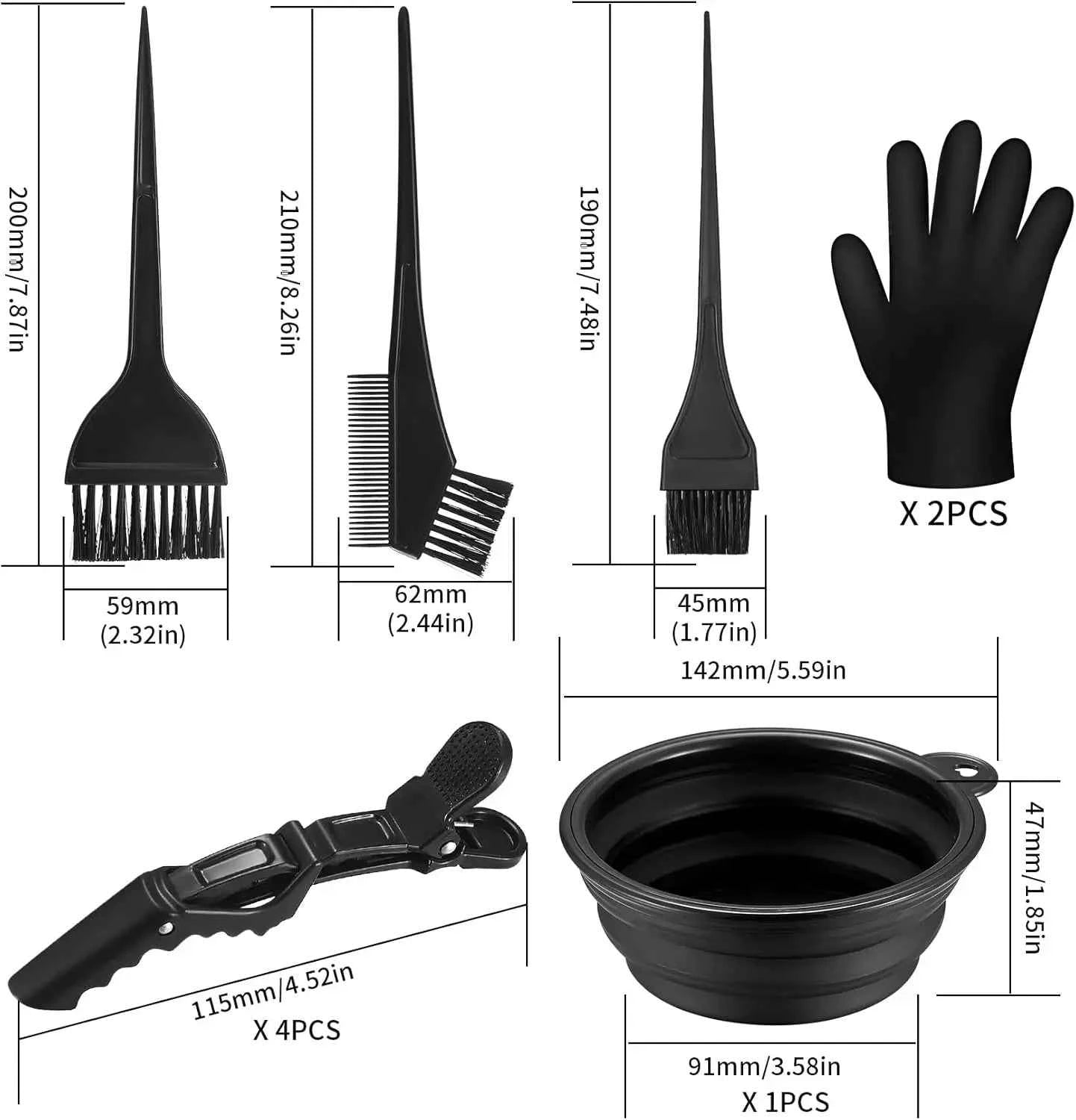 9 Pieces Hair Dye Set DIY Beauty Salon Kit Includes Mixing Bowl Brush Ear Cover Scarf Gloves Clips for Home Hair Coloring