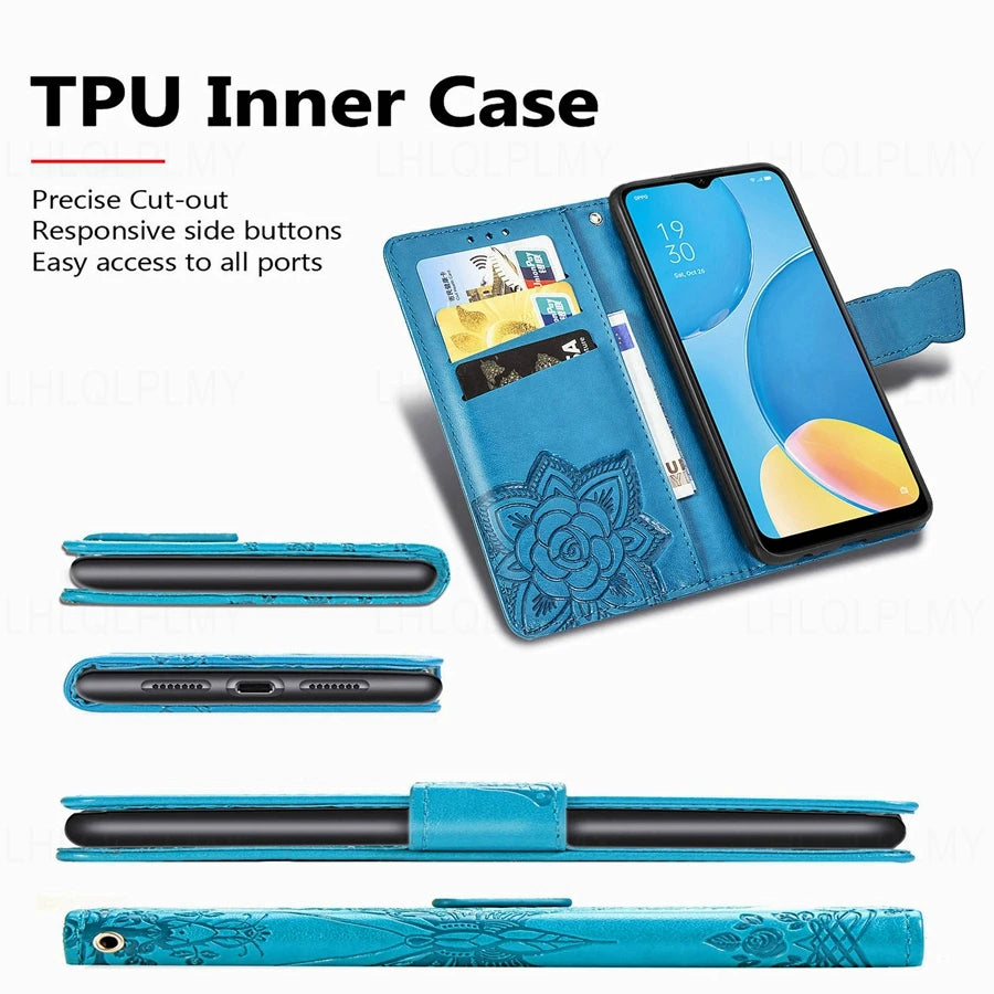 Butterfly Leather Flip Wallet Case For OPPO A58 A18 A16 A76 A96 A55 A17 A72 A52 A53 A31 A91 A15 A5 A9 2020 A60 Find X3 X5 Cover