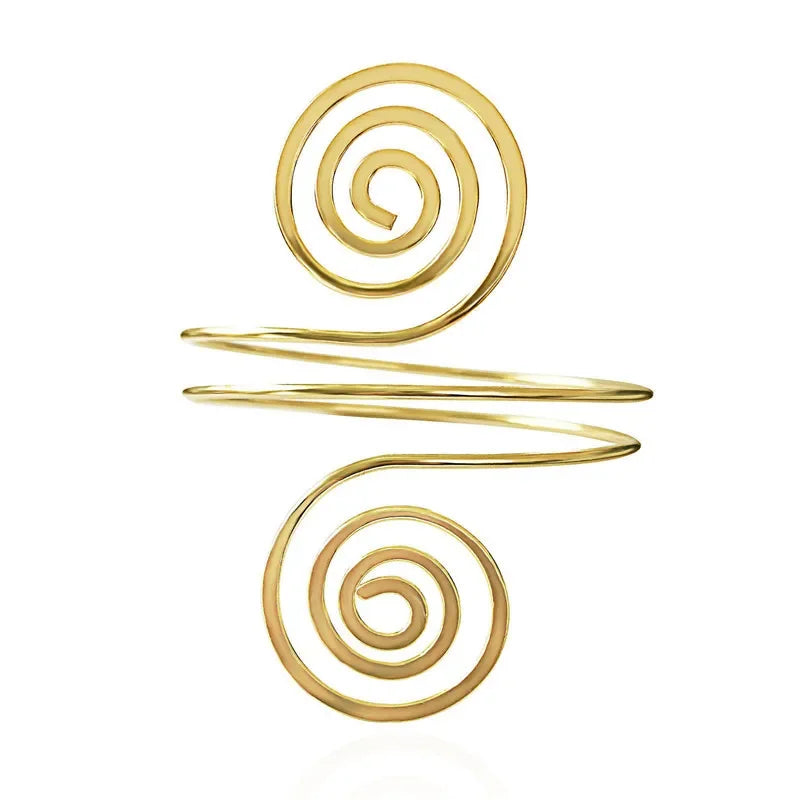 Spiral Swirl Upper Arm Cuff – Gold & Silver Boho Jewellery for Women