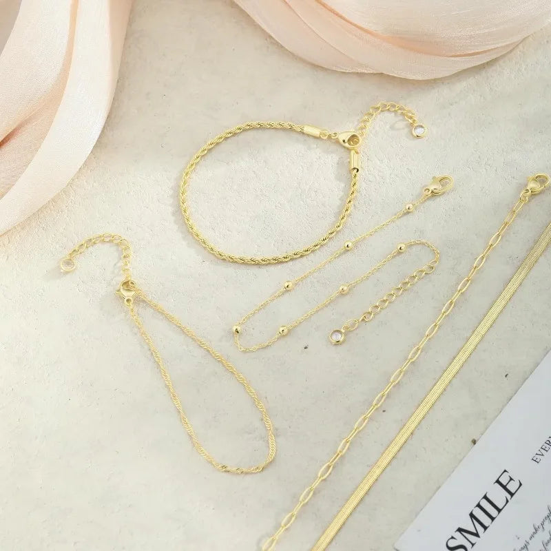 14K Gold Plated Dainty Bracelets Set – Adjustable Minimalist Layered Chains, Elegant Thin Jewelry for Women, Everyday & Party Wear✅ FREE UK Delivery
