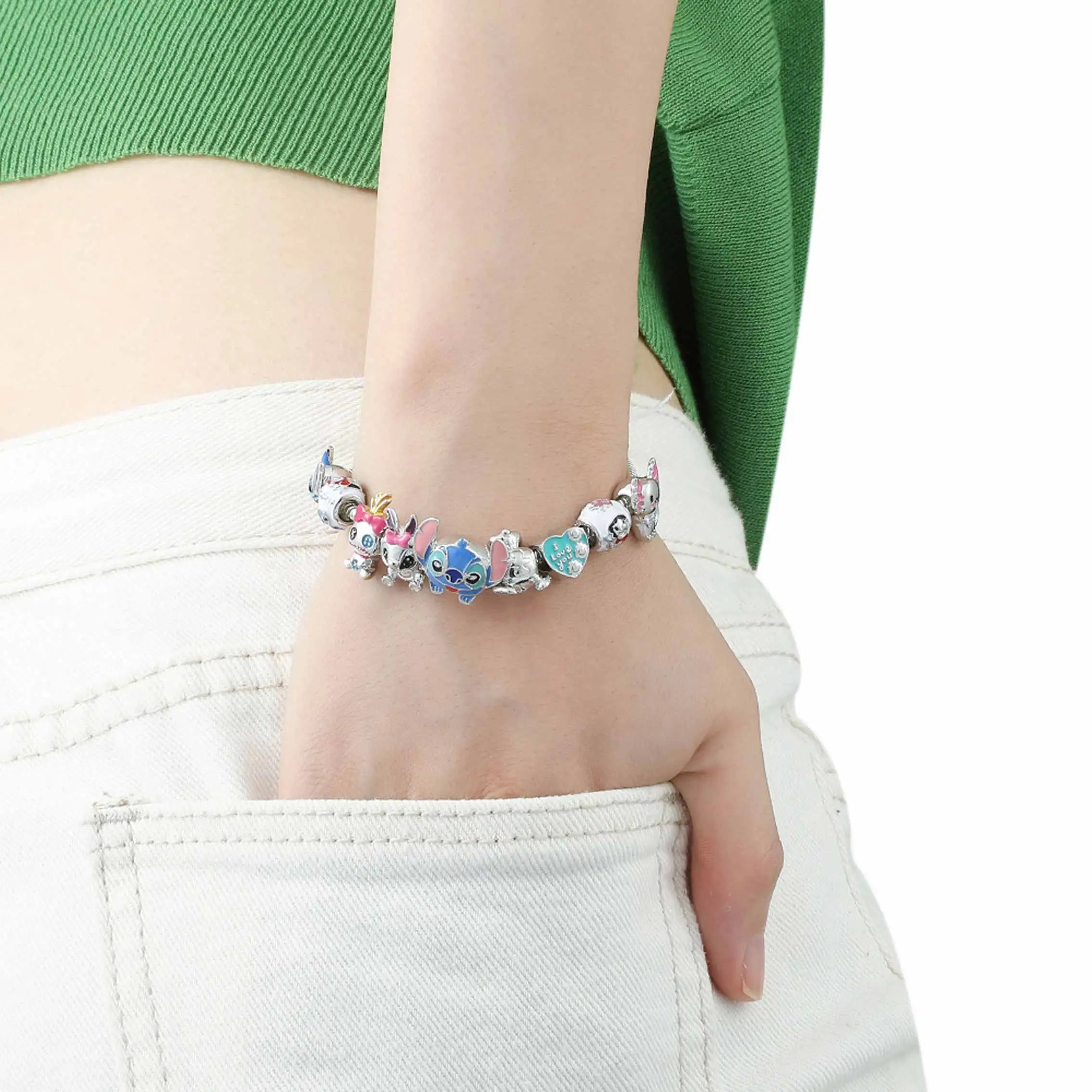 Stitch Cartoon Charm Bracelet – DIY Beads Design, Cute Anime Fashion Jewelry, Adjustable Size, Perfect Gift for Girls & Collectors ✅FREE UK Delivery