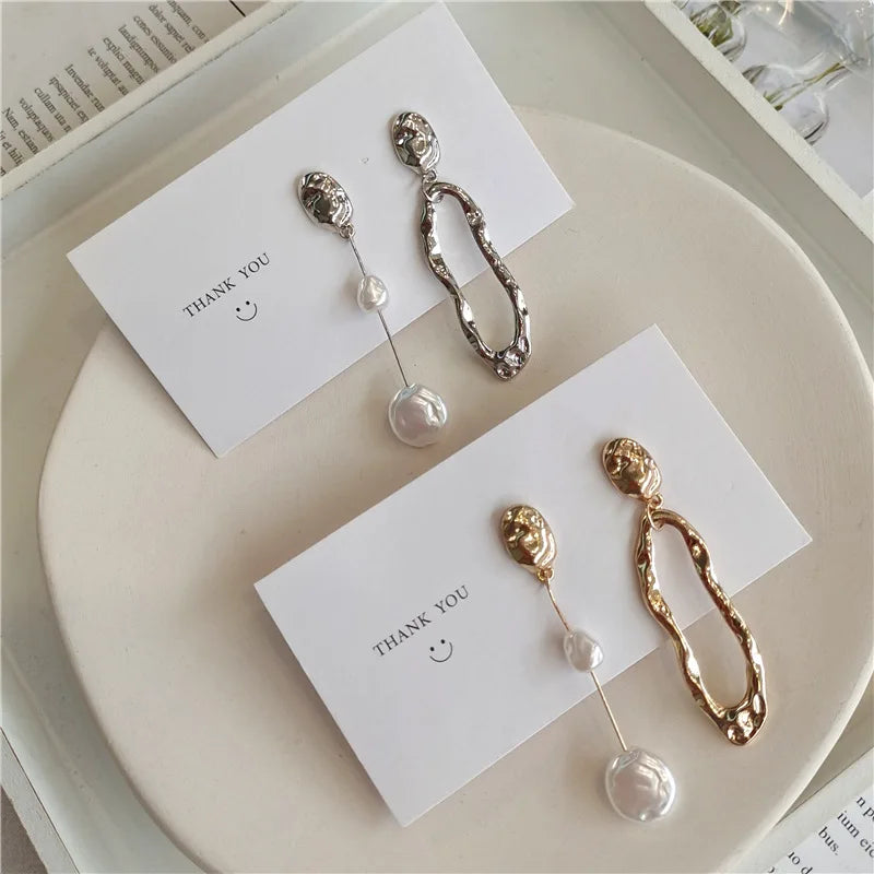 Asymmetric Long Earrings | Freshwater Pearl & Gold/Silver