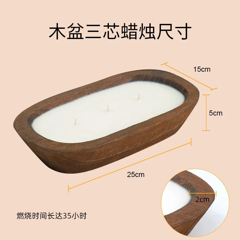 Large Wooden Basin Scented Candle | Triple Wick Soy Wax Luxury Home Fragrance