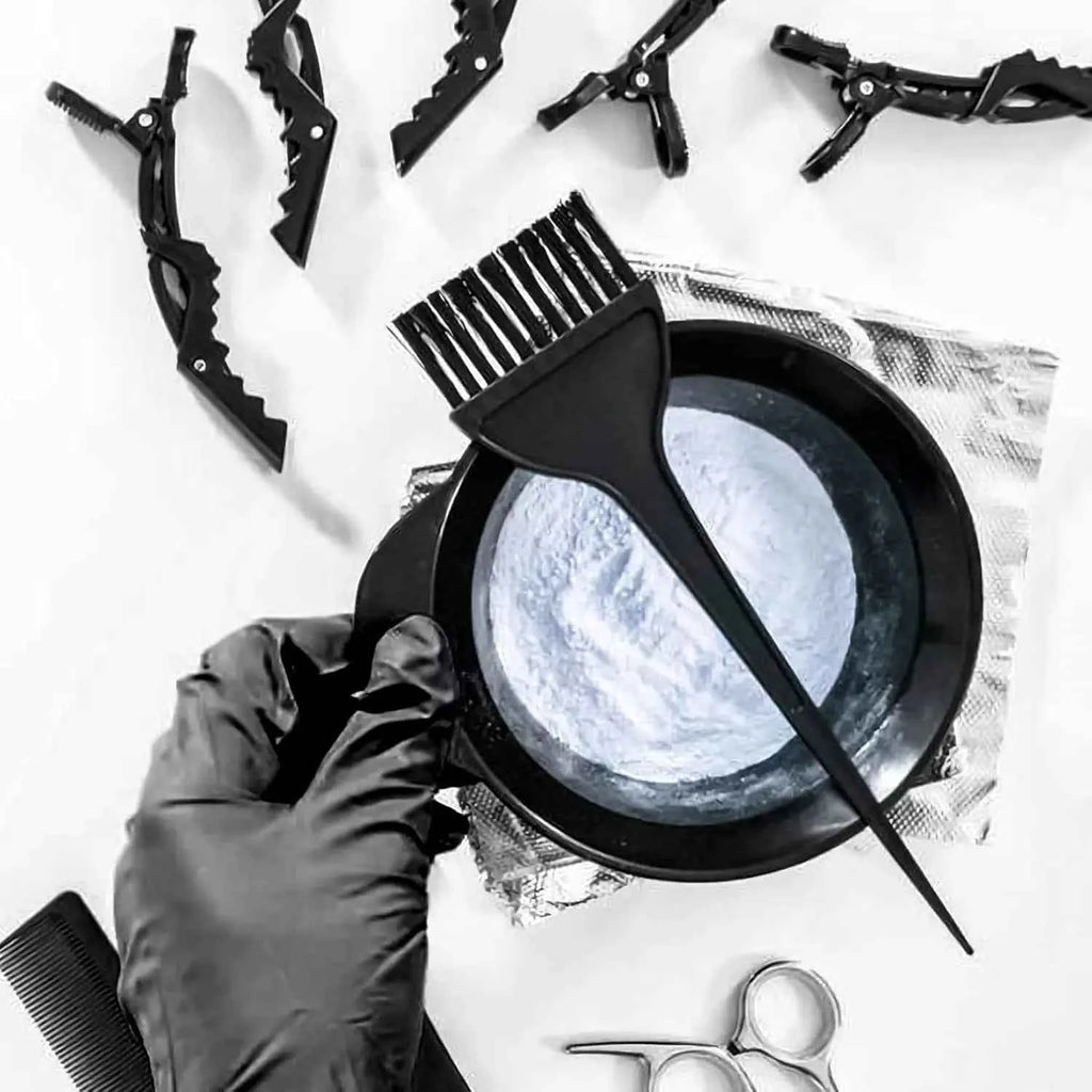 9 Pieces Hair Dye Set DIY Beauty Salon Kit Includes Mixing Bowl Brush Ear Cover Scarf Gloves Clips for Home Hair Coloring