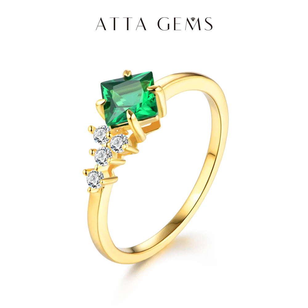 925 Sterling Silver Emerald Ring | 18K Gold Plated | Engagement Wedding Band | Free UK Delivery