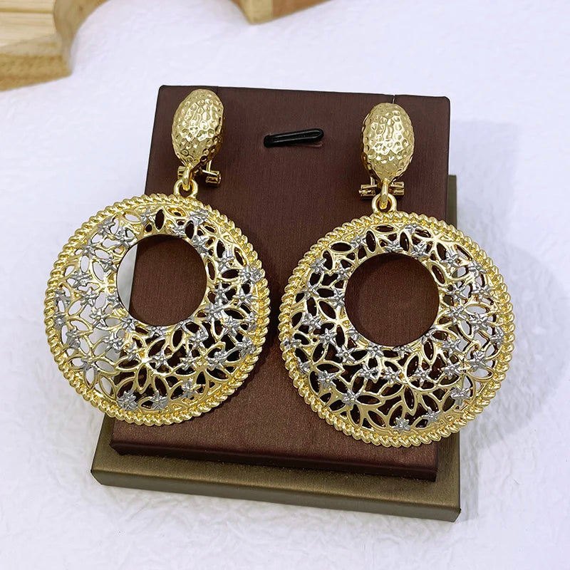 Two Tone Gold & Silver Hollow Round Drop Earrings – Unique Filigree Design, Elegant Dangle Earrings for Women, Wedding Party & Daily Wear Jewelry✅FREE UK Delivery