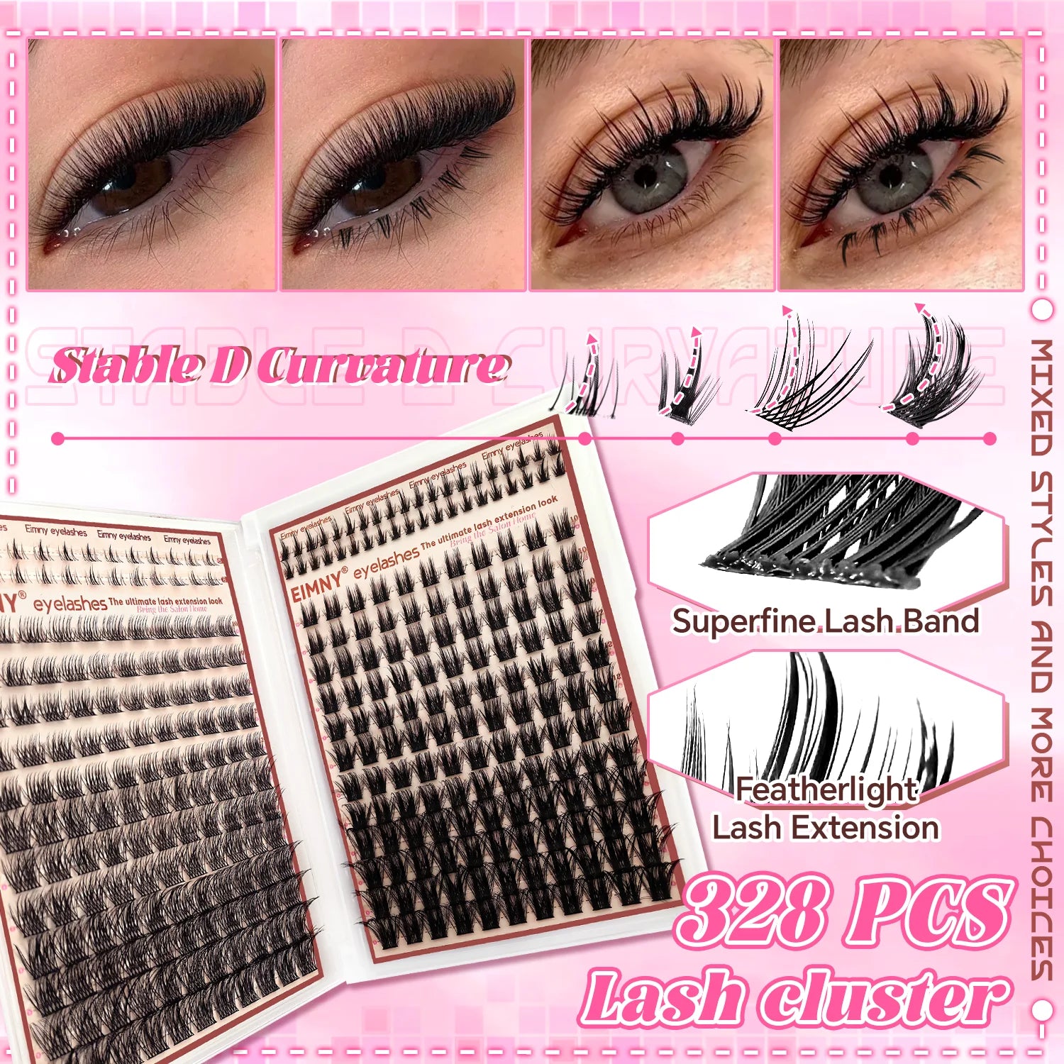 EIMNY DIY Cluster Lash Extension Kit – Full Set for Beginners