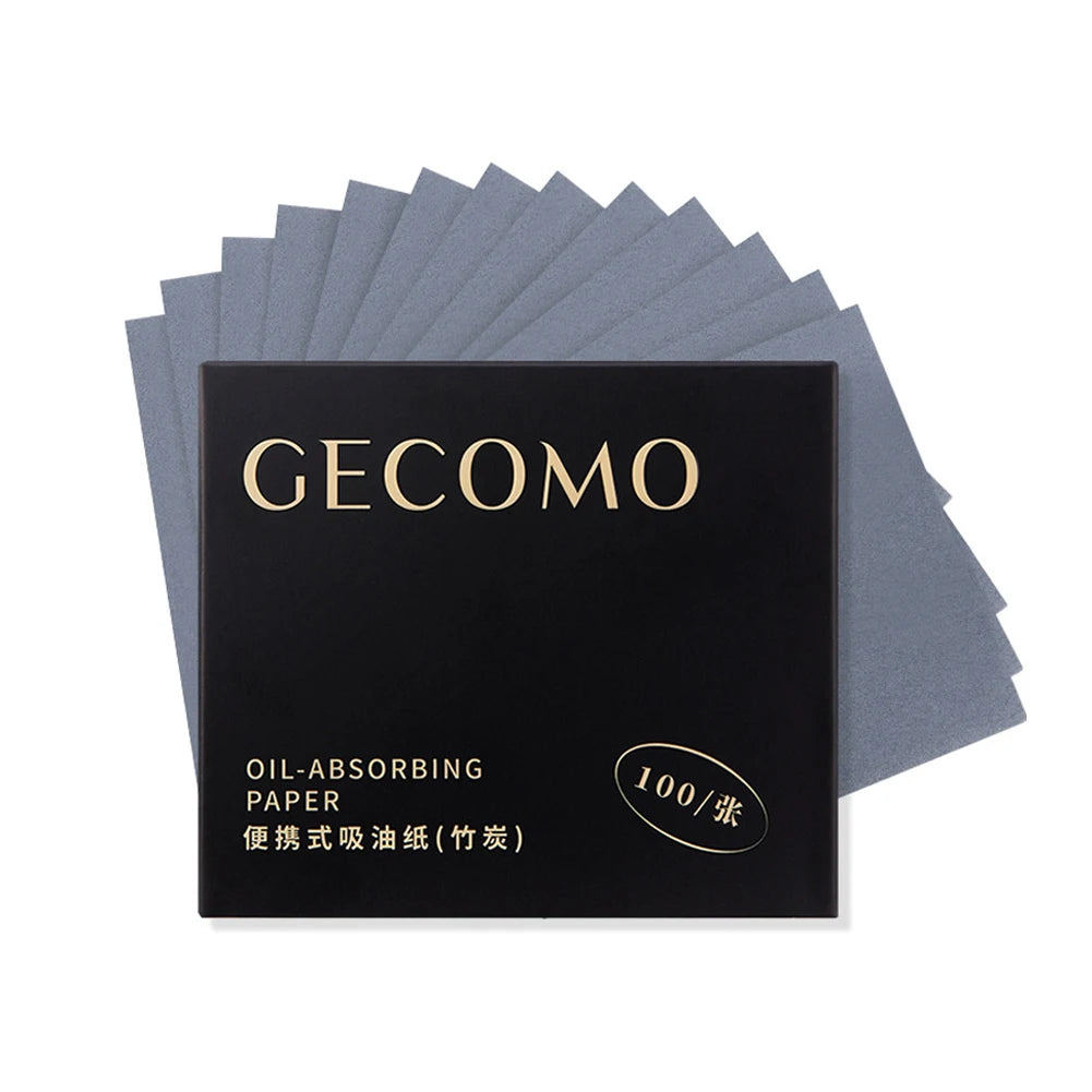 100 Sheets Oil Control Paper with Case & Powder Puff Oil Blotting Papers Bamboo Charcoal Face Oil Blotting Sheets for Oily Skin