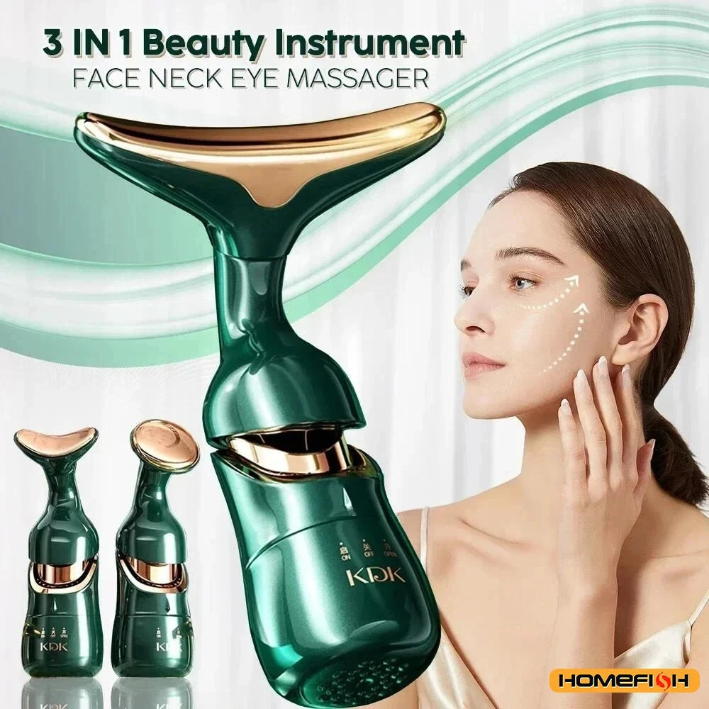 HOMEFISH 3-in-1 Facial Beauty Device – Sonic Vibration & LED Light Therapy for Lifting, Firming & Glowing Skin✅ FREE UK Delivery