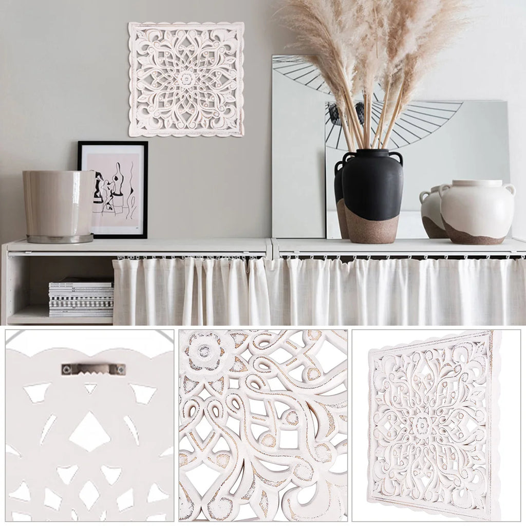 Hollow Carved Wooden Wall Panel | Floral Hanging Décor for Living Room & Bedroom