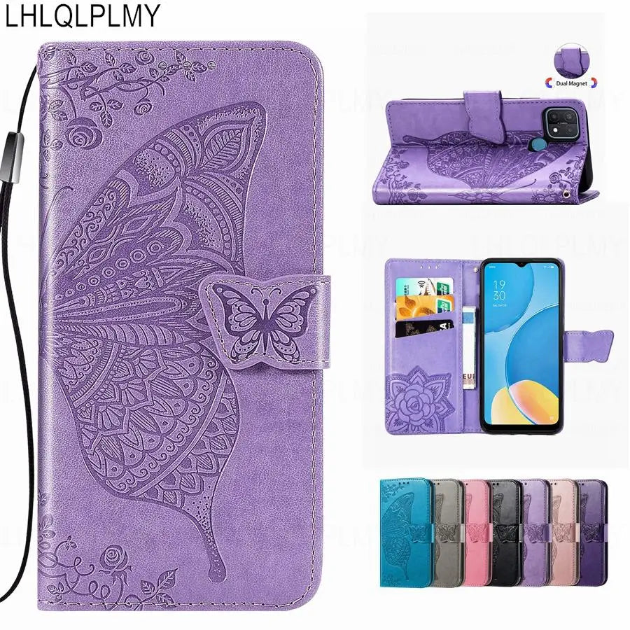 Butterfly Leather Flip Wallet Case For OPPO A58 A18 A16 A76 A96 A55 A17 A72 A52 A53 A31 A91 A15 A5 A9 2020 A60 Find X3 X5 Cover