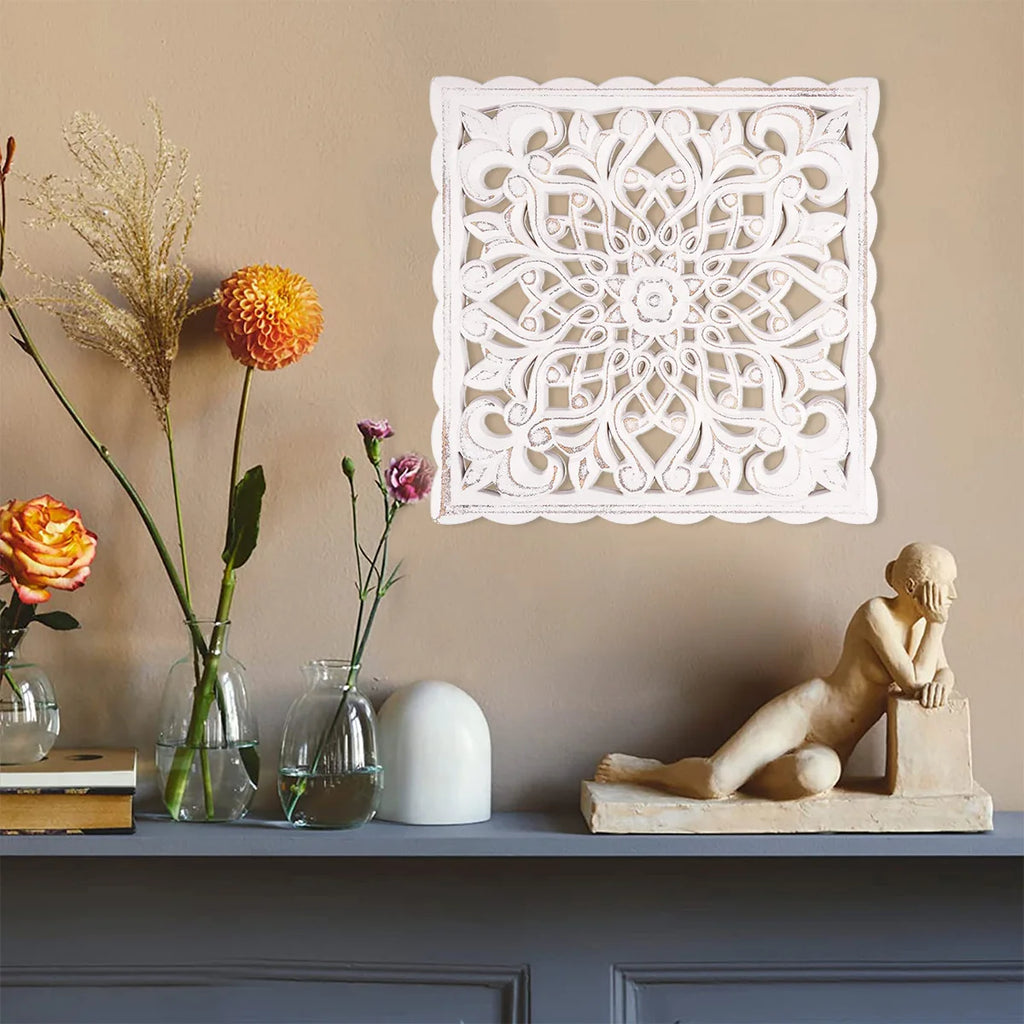 Hollow Carved Wooden Wall Panel | Floral Hanging Décor for Living Room & Bedroom