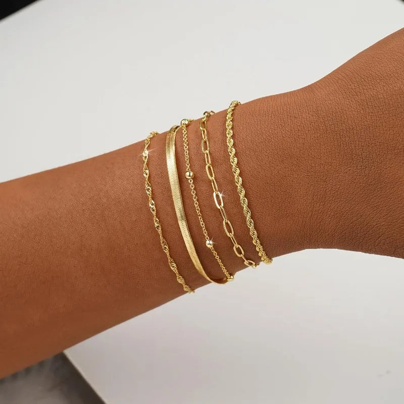 14K Gold Plated Dainty Bracelets Set – Adjustable Minimalist Layered Chains, Elegant Thin Jewelry for Women, Everyday & Party Wear✅ FREE UK Delivery